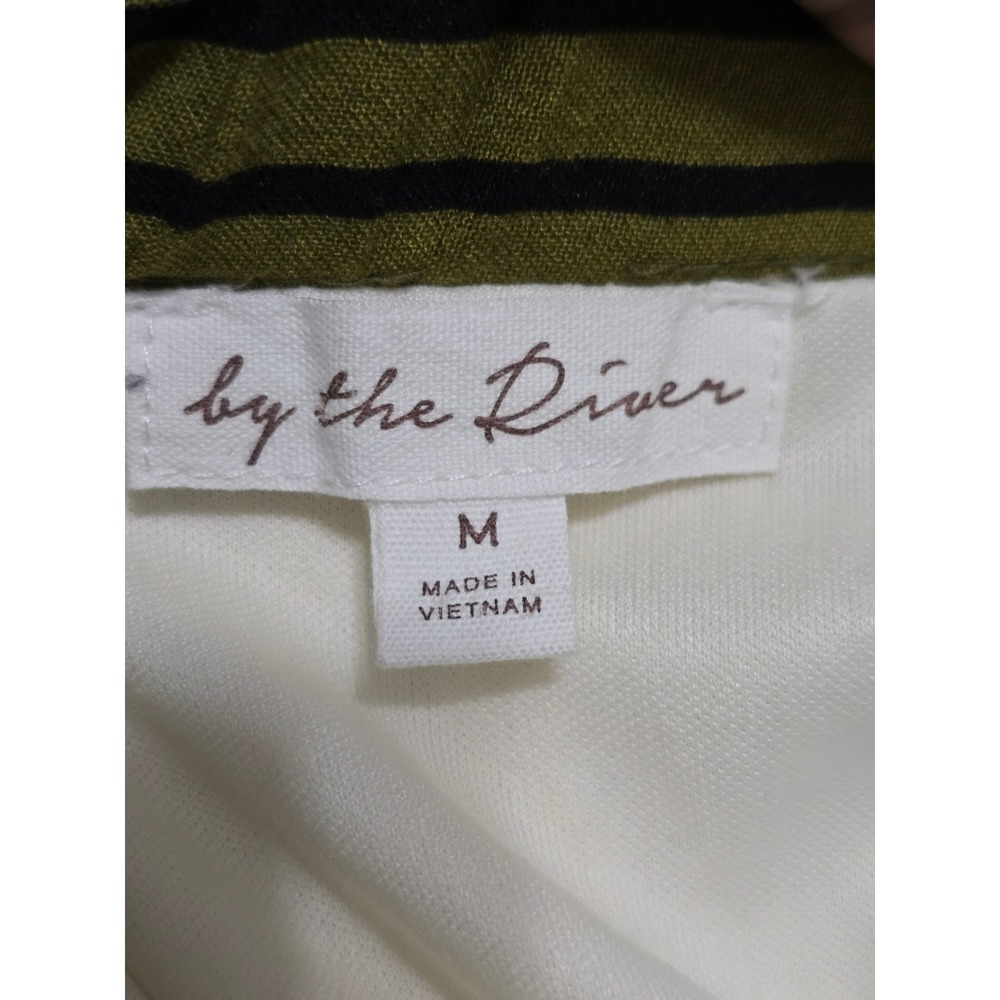By The River Tropical Palm Print Tiered Midi Dress Olive Green Cream Medium - Picture 3 of 13
